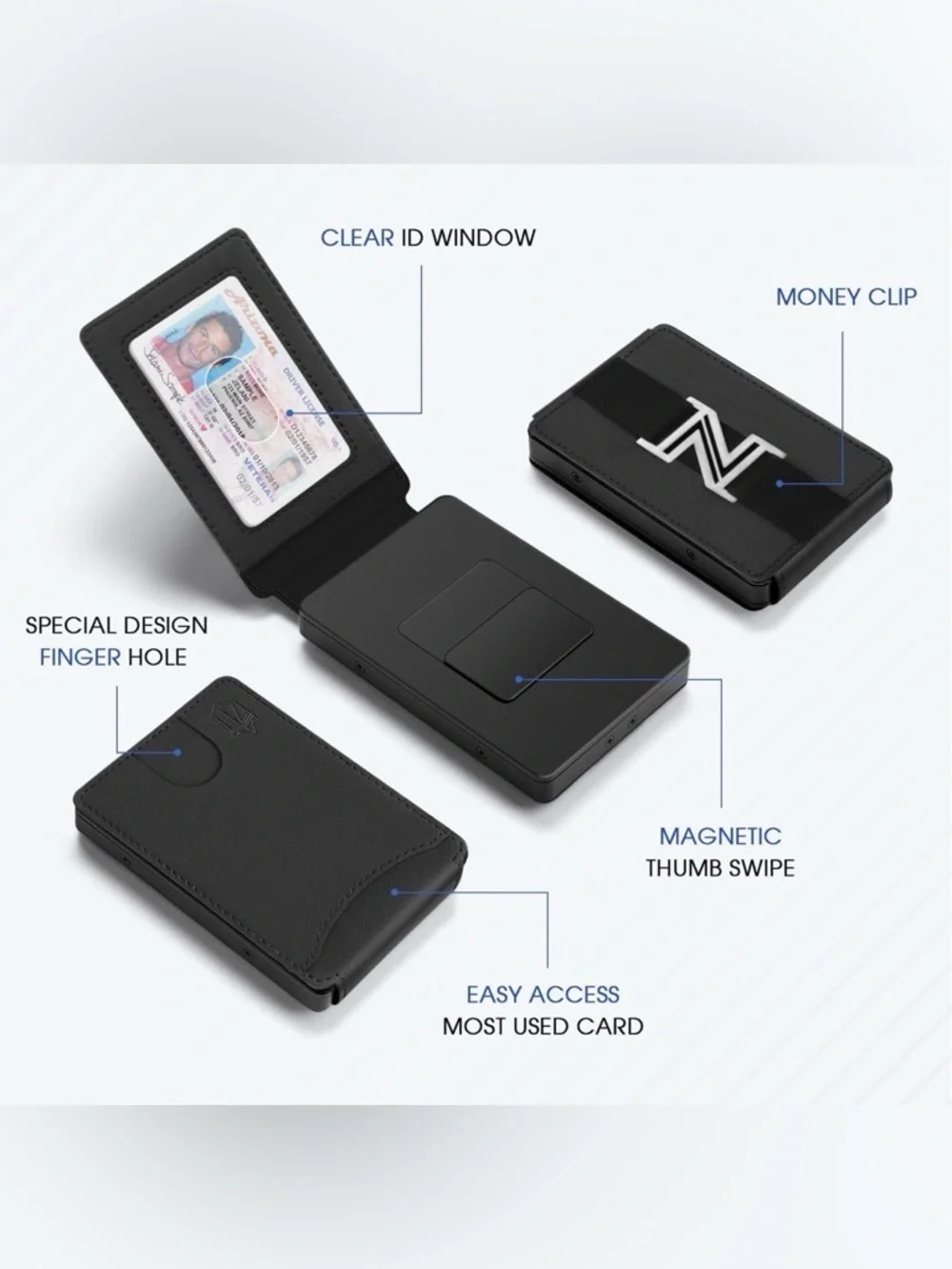 NWT Zitahli Black Slim Card Holder Wallet with Money Clip & ID Window